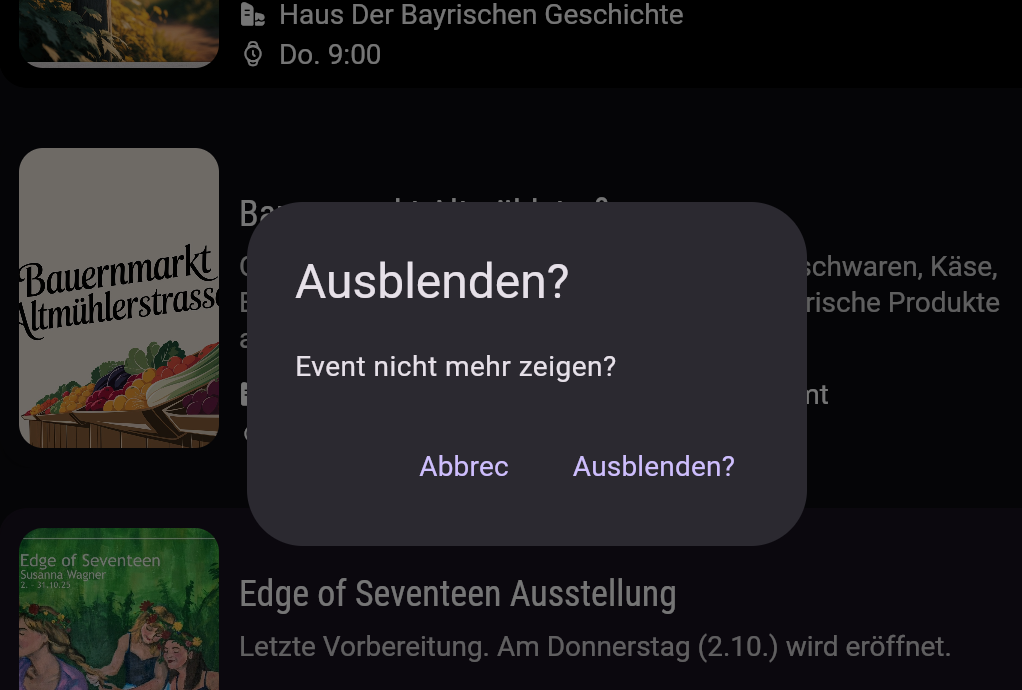 Events ausblenden Dialogfeld